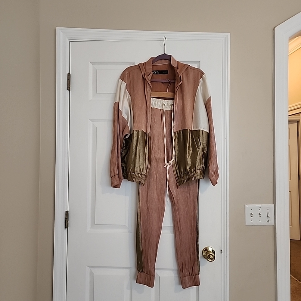 ZARA tracksuit outfit XS, Rose, beige and bronze